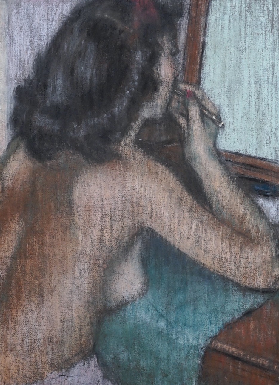 Derek Middleton (1928-2002), pastel, 'Girl seated at the dressing table', artist label verso, 61 x 46cm